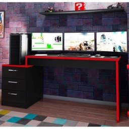 Kit 2 Peças Mesa Escrivaninha Gamer e Estante 5 Prateleiras - 7