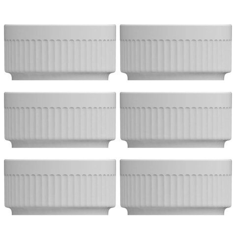 Conjunto 6 Tigelas Ramekins de Porcelana 50ml Canelados Germer Branco