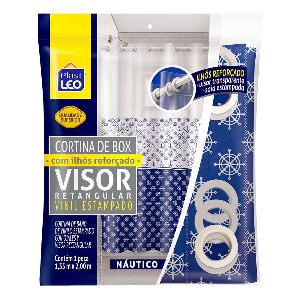 Cortina para Box Plast Leo Vinil com Ilhós e Visor Retangular 1,35x2,00m Estampada Náutico - 15