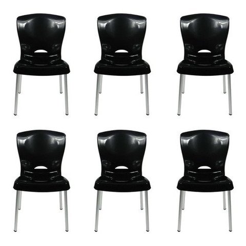 14 Cadeiras Ecomobili Lola Pés Em Alumínio:Preto/Prateado