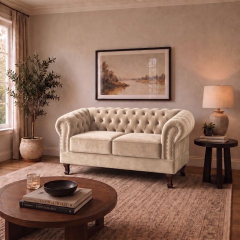 Namoradeira Chesterfield Duque 2 Lugares em Veludo Cru
