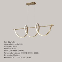 Lustre Pendente 30w 90cm 3 Cores de Luz Moderno Bivolt Lumier - 7