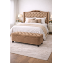 Ver imagem 1 de Kit de Quarto Lisboa Cabeceira de Cama Box e Calçadeira Baú Queen 160 Cm Suede Bege Eli Móveis e Dec