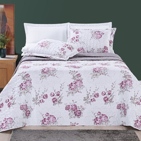 Colcha Casal Super King Cama Box Nyla Kit Cobre Leito Dupla Face 200 Fios Estampado:ROSE