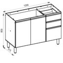 Ver imagem 2 de Balcão Kali para Cozinha 1,20x0,85x51,5 3 Gavetas sem Tampo Nicioli