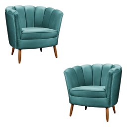 Kit 2 Poltrona Decorativa Ariel Petala com Pés de Madeira - Shop das Cabeceiras - 1 Kit 2 Poltrona Decorativa Ariel Petala com Pés de Madeira - Shop das Cabeceiras - 1