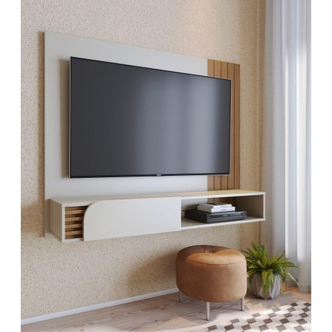 Painel Suspenso Jurerê para Tv de até 60 Polegadas Off White Matte/ Freijó - Colibri