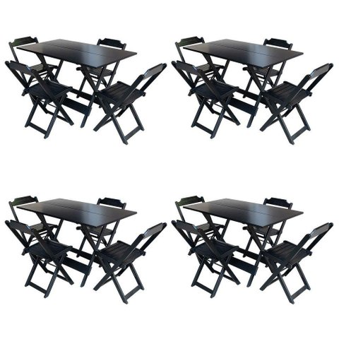 Kit 4 Jogos De Mesa Com 4 Cadeiras De Madeira Dobravel 120X70 - Preto - Preto