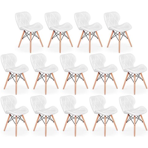 Kit 14 Cadeiras de Jantar Charles Eames Slim Wood Estofada - Branco