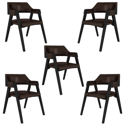 Kit 5 Cadeiras Sala de Jantar e Jogos Carteados Madeira Maciça Poker Pu Marrom/preto G42 - Gran Belo