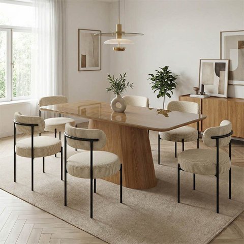 Mesa Jantar Vidro 200cm Kit 8 Cadeiras Aço Preto Napoli Bege H02 - D'Rossi