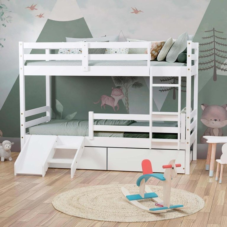 Beliche Slim Rb com Gavetão e Mini Escada/escorregador Madeira Maciça Branco Housin