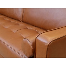 Sofá de Couro Melfi 3 Lugares Conhaque com Brilho - Mempra - 4