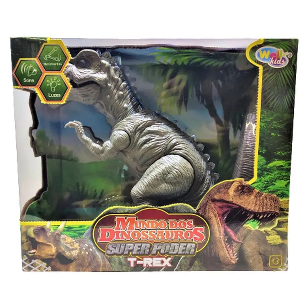 Dinossauro T-Rex Com Som e Luz WB5218 Cinza - Wellkids