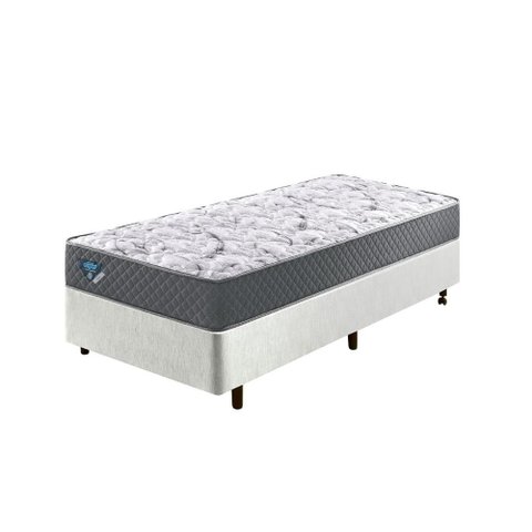 Cama Box Solteiro King 96x203 + Colchão Adapto Ecoflex Molas Ensacadas Courino Linho
