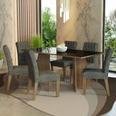 Ver imagem 1 de Conjunto Sala de Jantar Mesa Tampo de Vidro 6 Cadeiras Rustic-preto-silver Marissa Madesa
