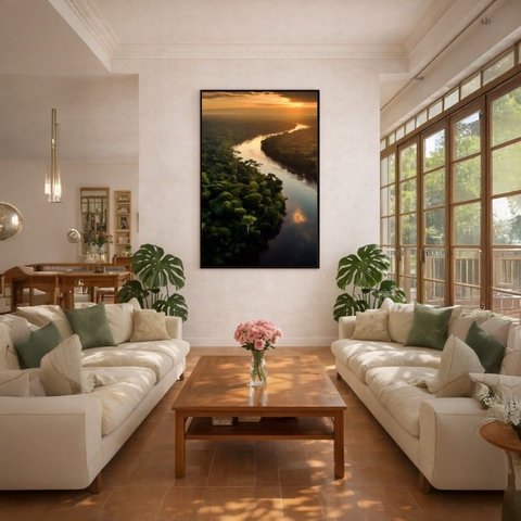 Quadro Canvas Rio Floresta por Sol 70x50cm Mold Preta