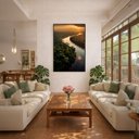 Ver imagem 1 de Quadro Canvas Rio Floresta por Sol 70x50cm Mold Preta