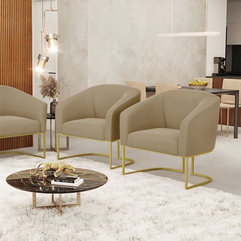 Cadeira Sala de Jantar Base Industrial Dourado Kit 2 Stella Suede D03 - D’Rossi