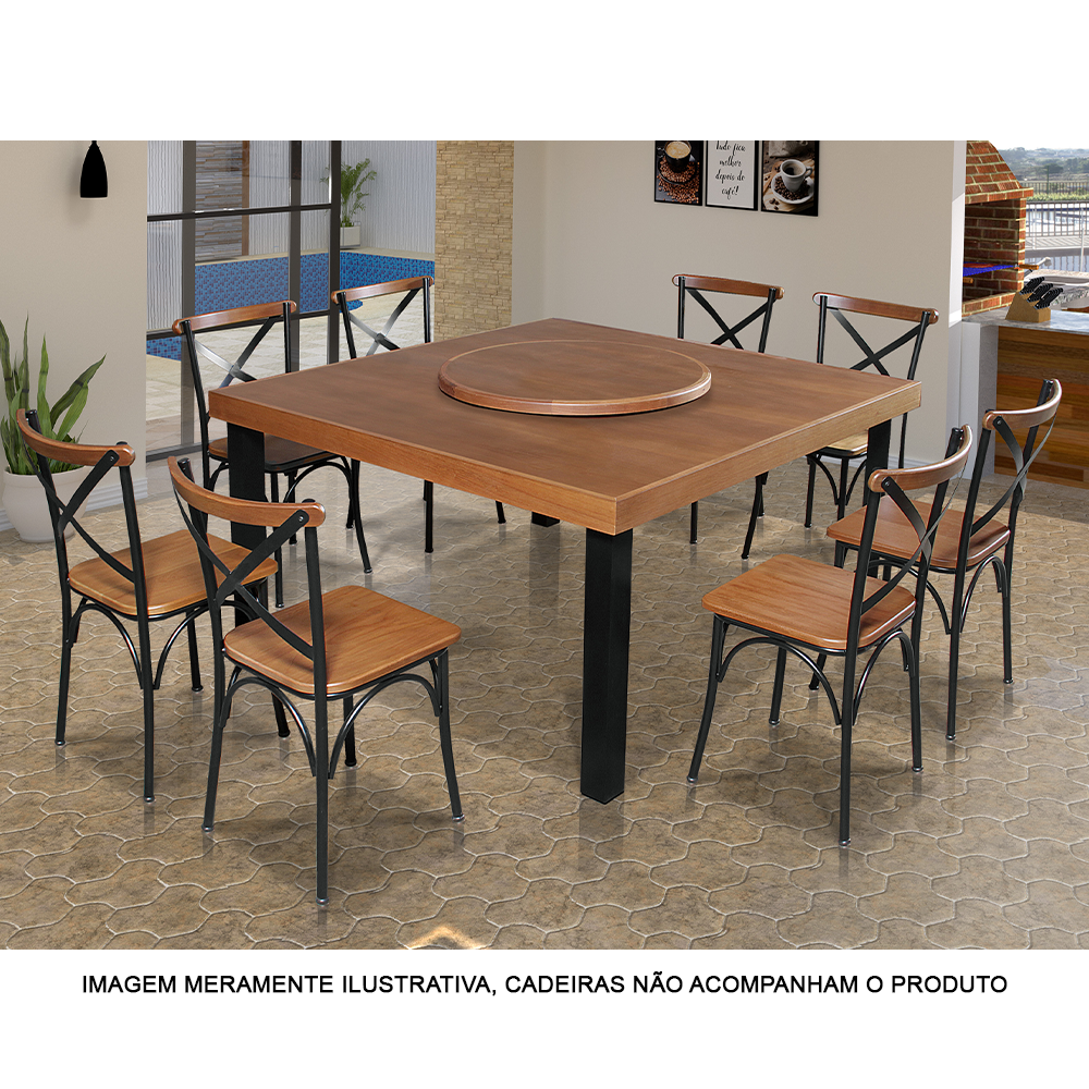 Mesa de Jantar Indústrial Sophia 1,50m Quadrada com Prato Giratório Base Alumínio - Castanho - 2