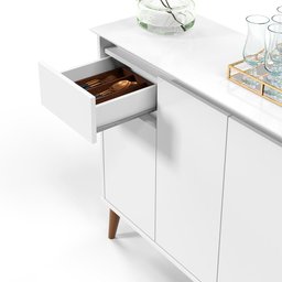 Buffet Veneza 3 Portas 1 Gaveta Pés em Madeira Maciça Branco - Ej Moveis - 3