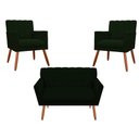 Ver imagem 1 de Kit Namoradeira + 2 Poltronas Decorativa Cecília Suede Verde Pés Madeira Ms Decor