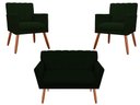 Ver imagem 1 de Kit Namoradeira + 2 Poltronas Decorativa Cecília Suede Verde Pés Madeira Ms Decor