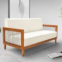 Ver imagem 3 de Kit 2 Poltronas e Sofá Living 2 Lugares Marilia 1,60m Linho Natural Base em Madeira Castanho - Palla