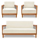 Ver imagem 1 de Kit 2 Poltronas e Sofá Living 2 Lugares Marilia 1,60m Linho Natural Base em Madeira Castanho - Palla