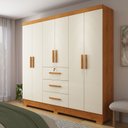 Ver imagem 1 de Guarda-Roupa 6 Portas 3 Gavetas Amanda Yescasa Marrom/Nature/Off White
