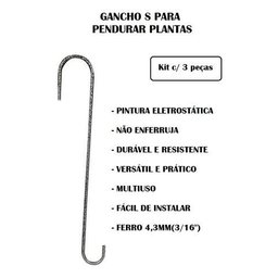 Gancho S Grande P/ Pendurar Plantas 1 Metro Kit 3 Peças - 3