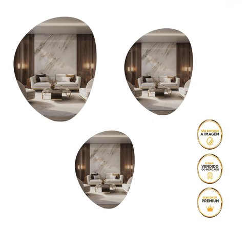 Kit 3 Espelhos Decorativo Organico Lapidado Moderno