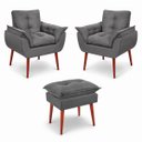 Ver imagem 1 de Kit 2 Poltronas Opala + 1 Puff Opala Confortável em Suede Cinza