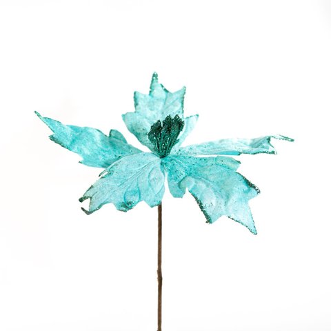 Kit 4 Flores Decoração Natal Artificial Brilho Azul 19cm