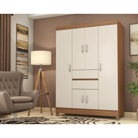 Guarda Roupa Solteiro 6 Portas e 2 Gavetas Ecom Ii Café Touch - Demóbile