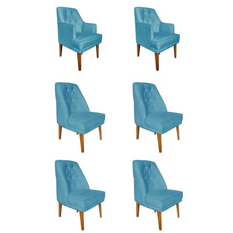 Kit 4 Cadeiras Paris + 2 Paris Retro Suede Azul Turquesa Dominic Decor