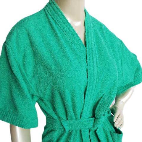 Roupão de Banho Adulto Atoalhado Algodão Manga 3/4 Bolso Verde Gg