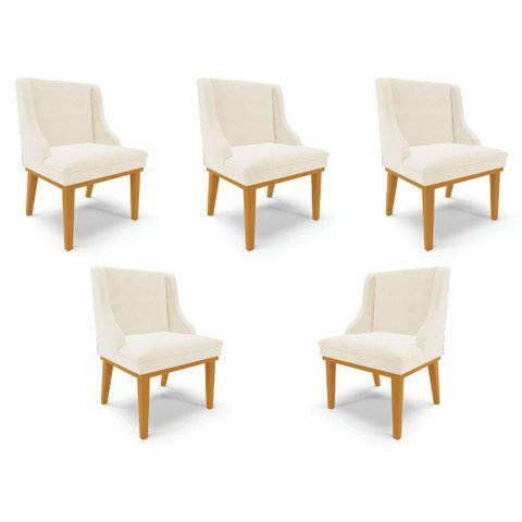 Kit 5 Cadeiras Decorativas Sala de Jantar Base Fixa de Madeira Firenze Veludo Bege/castanho G19 -