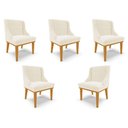 Ver imagem 1 de Kit 5 Cadeiras Decorativas Sala de Jantar Base Fixa de Madeira Firenze Veludo Bege/castanho G19 -