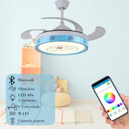 Ventilador de Teto Retrátil Infantil Led Bluetooth Gato - 2