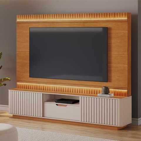 Estante para TV e Home Theater Ripado para TV até 85 Polegadas MDF 210CMX203CM Detalhes Curvos e Rip