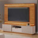 Ver imagem 1 de Estante Ripado para TV até 85 Polegadas MDF 210CMX203CM Detalhes Curvos e Rip