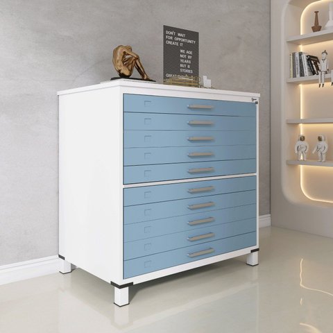 Mapoteca 10 Gavetas 120,4cm x 122,3cm Aço Branco/Azul Dali
