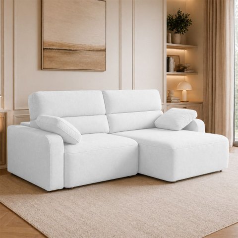 Sofá Sala de Estar Polo Retrátil Reclinável Bipartido 280cm 4 Lugares Bouclê Branco M1 - Monari Desi