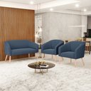 Ver imagem 2 de Kit 01 Namoradeira 02 Lugares e 02 Poltronas Stella Suede Pés Palito Natural - D’Rossi - Azul Marinh