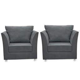 Kit 02 Poltronas Decorativa para Sala e Quarto Lisboa Suede Cinza Escuro - 1