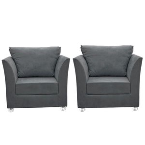 Kit 02 Poltronas Decorativa para Sala e Quarto Lisboa Suede Cinza Escuro