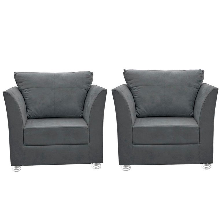 Kit 02 Poltronas Decorativa para Sala e Quarto Lisboa Suede Cinza Escuro