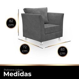 Kit 02 Poltronas Decorativa para Sala e Quarto Lisboa Suede Cinza Escuro - 2