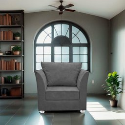 Kit 02 Poltronas Decorativa para Sala e Quarto Lisboa Suede Cinza Escuro - 5